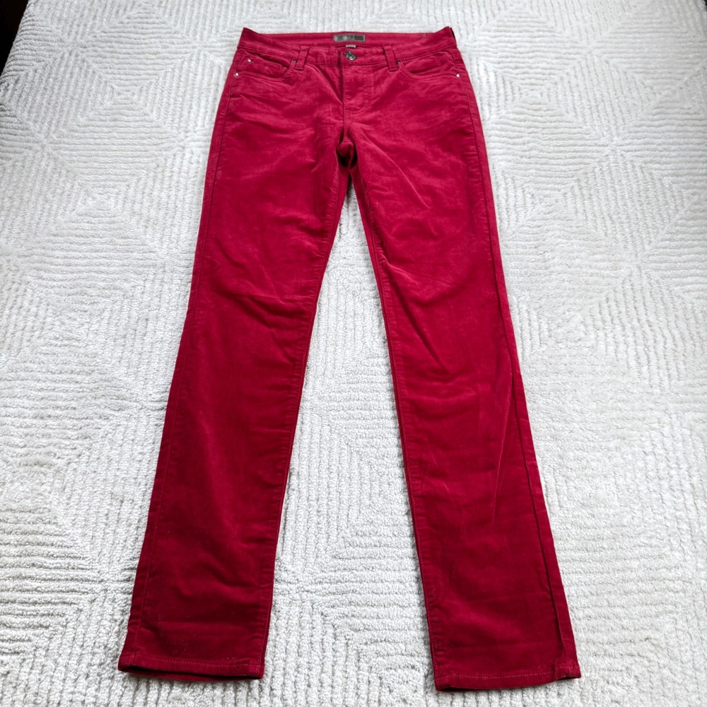 KUT from the Kloth Catherine Boyfriend Pants Women 0 Red Corduroy Straight Leg